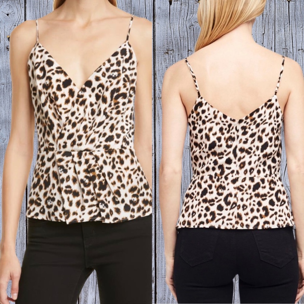 L'AGENCE Leopard Print Spaghetti Strap Cami - Beige & Black